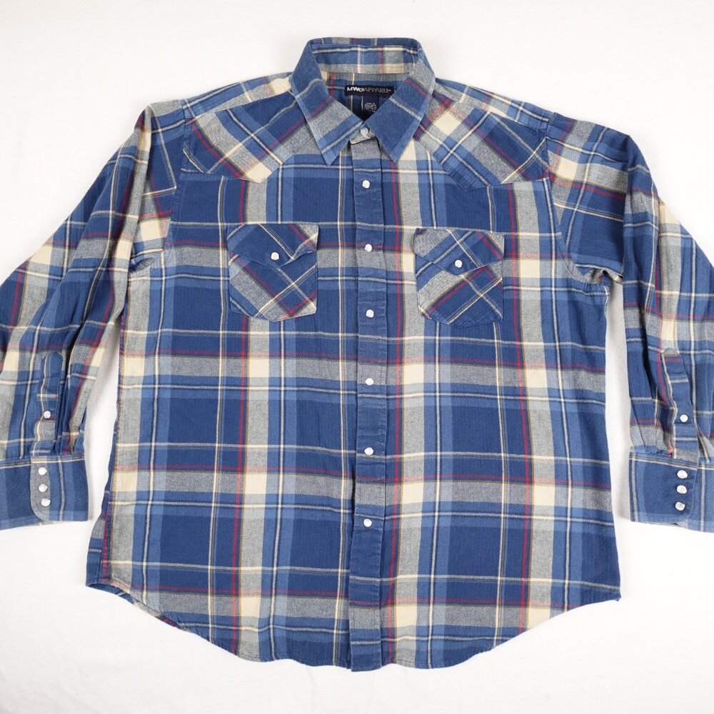MWG Apparel Pearl Snap Western Plaid Shirt Men's XL Collared Casual Workwear